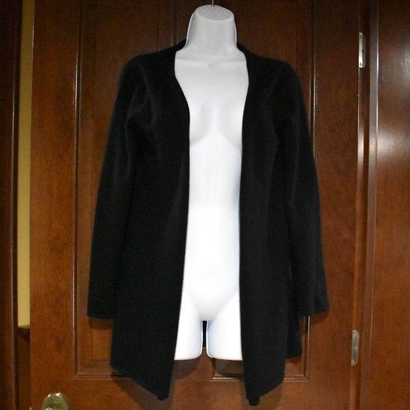 Cashmere Long Cardigan Sweater Size Small Black Open Front - Picture 4 of 15